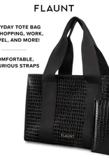 509 Broadway Black Crocodile Leather Everyday Tote Bag with Pouch