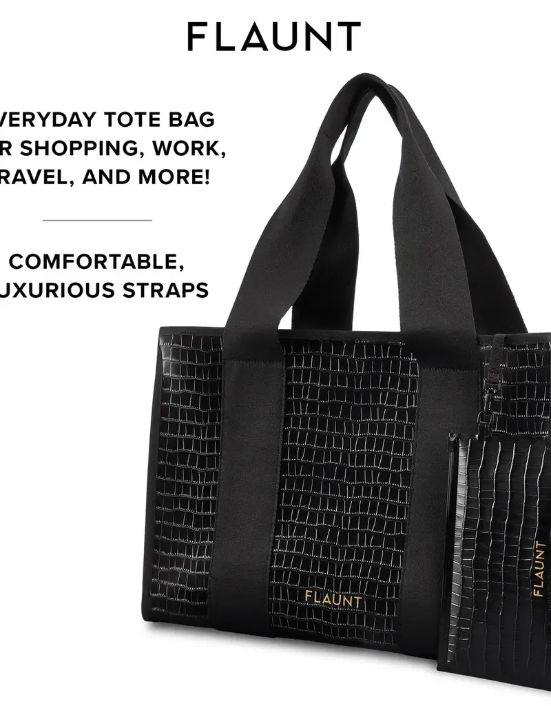 509 Broadway Black Crocodile Leather Everyday Tote Bag with Pouch