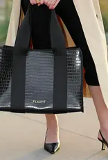 509 Broadway Black Crocodile Leather Everyday Tote Bag with Pouch