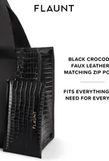 509 Broadway Black Crocodile Leather Everyday Tote Bag with Pouch