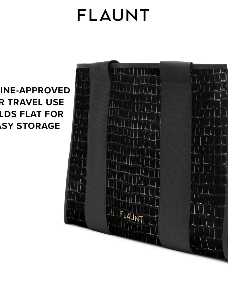 509 Broadway Black Crocodile Leather Everyday Tote Bag with Pouch