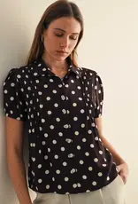 509 Broadway Pintuck Detail Polka Dot Top
