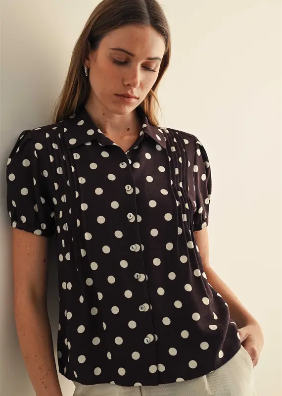 509 Broadway Pintuck Detail Polka Dot Top