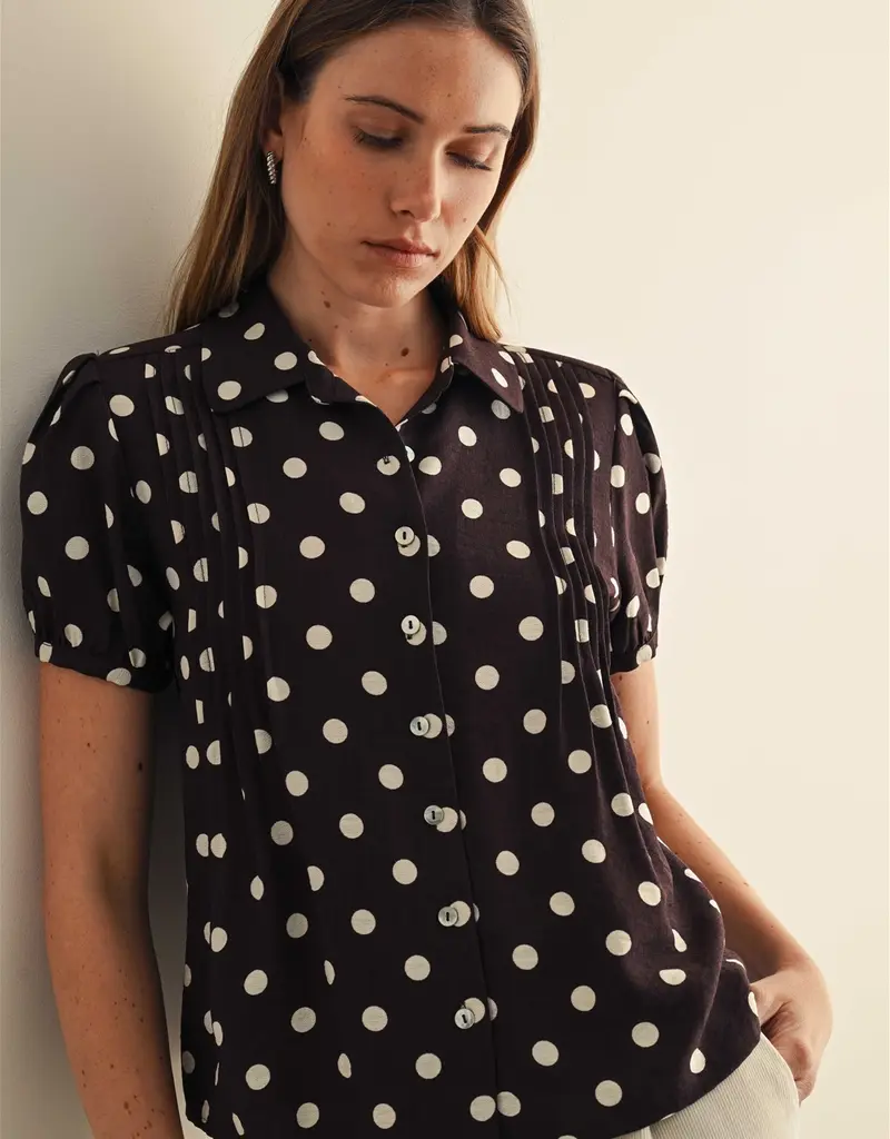 509 Broadway Pintuck Detail Polka Dot Top
