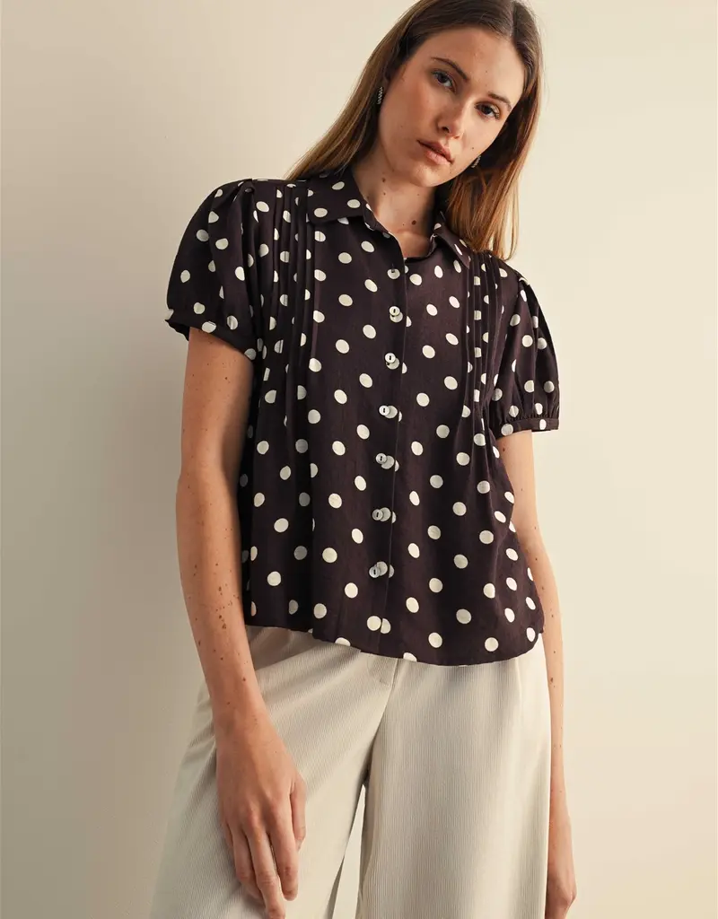 509 Broadway Pintuck Detail Polka Dot Top