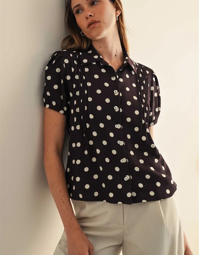 509 Broadway Pintuck Detail Polka Dot Top