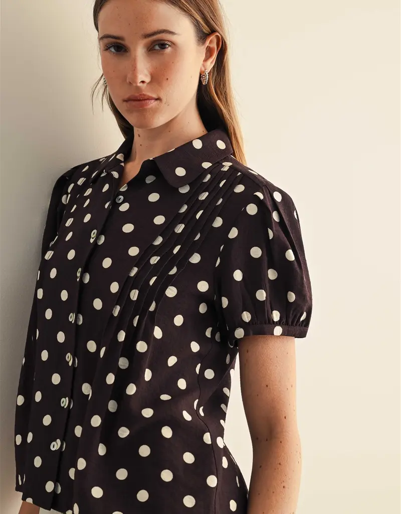 509 Broadway Pintuck Detail Polka Dot Top