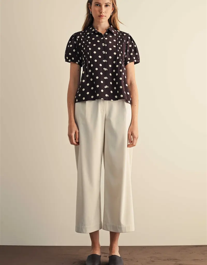 509 Broadway Pintuck Detail Polka Dot Top