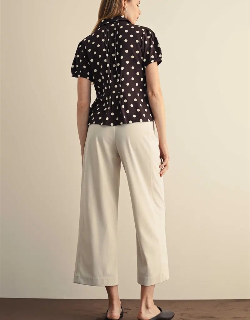 509 Broadway Pintuck Detail Polka Dot Top