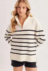 509 Broadway Quarter Zip Up Stripe Pullover
