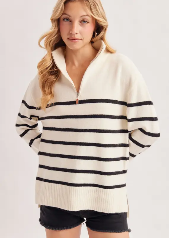 509 Broadway Quarter Zip Up Stripe Pullover