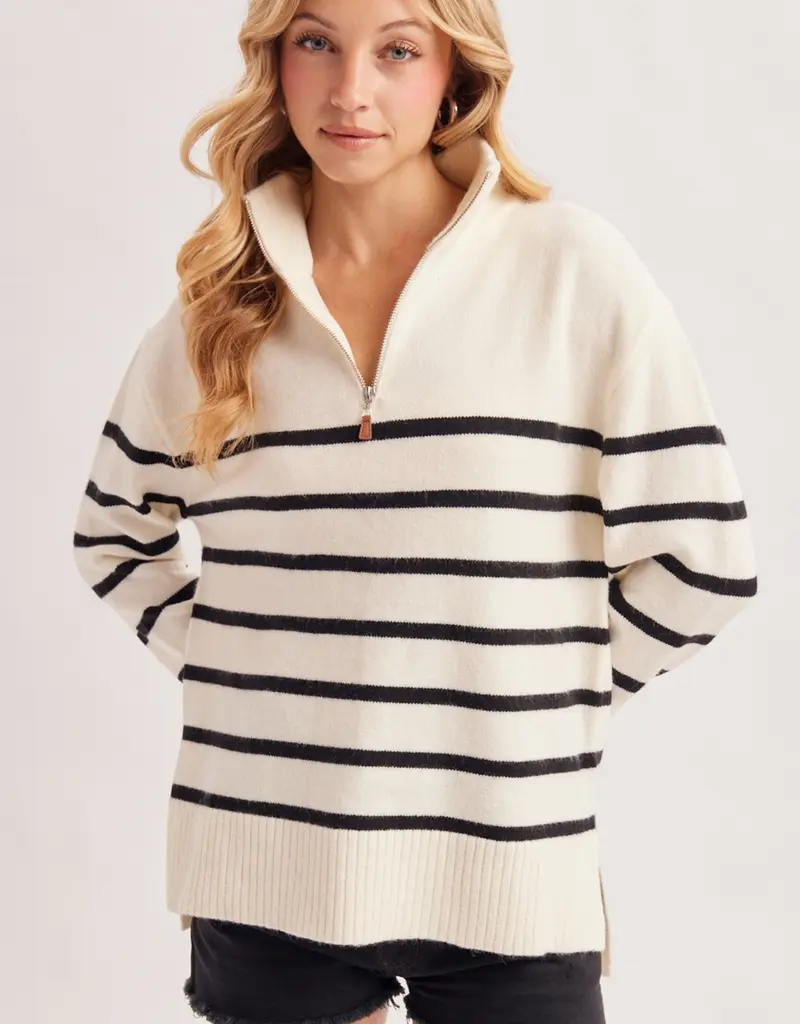 509 Broadway Quarter Zip Up Stripe Pullover