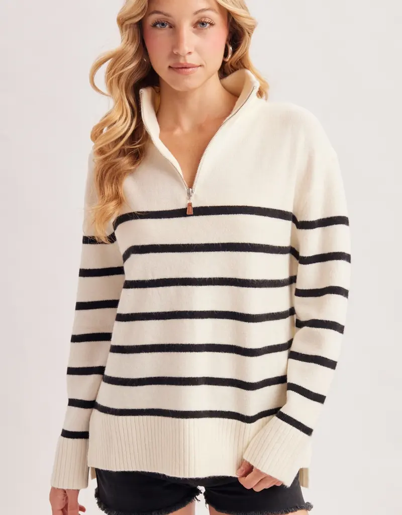 509 Broadway Quarter Zip Up Stripe Pullover