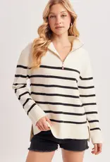 509 Broadway Quarter Zip Up Stripe Pullover