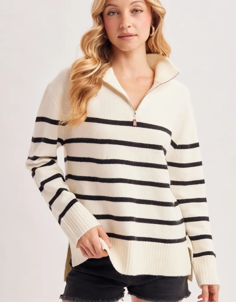 509 Broadway Quarter Zip Up Stripe Pullover