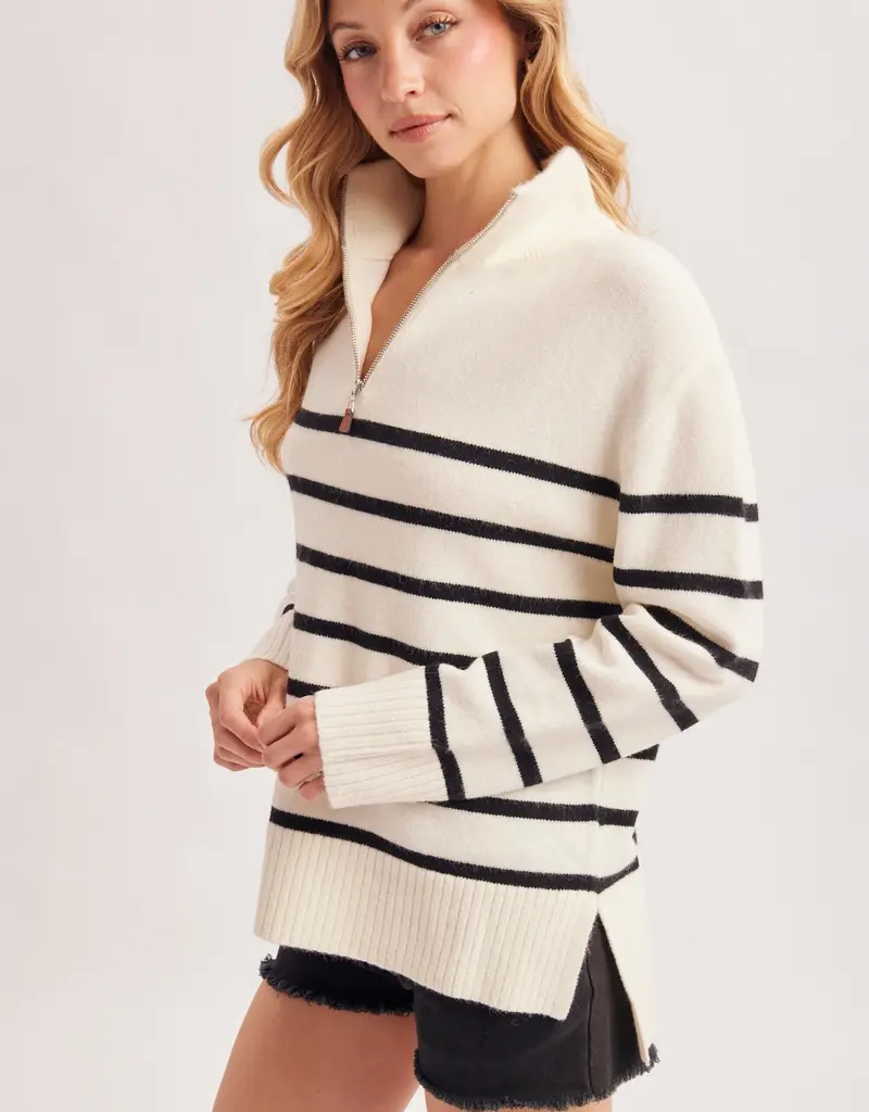 509 Broadway Quarter Zip Up Stripe Pullover