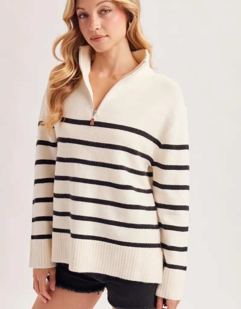 509 Broadway Quarter Zip Up Stripe Pullover
