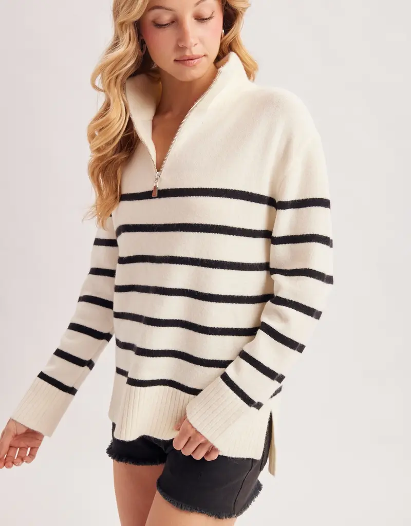 509 Broadway Quarter Zip Up Stripe Pullover