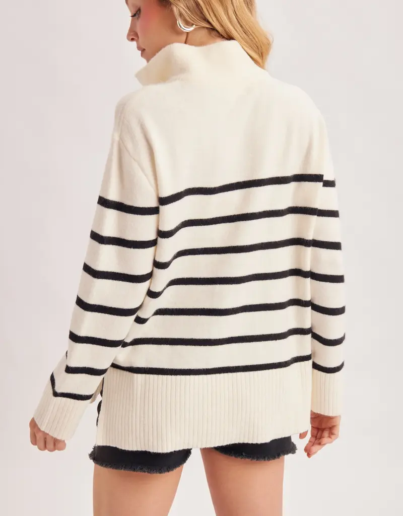 509 Broadway Quarter Zip Up Stripe Pullover