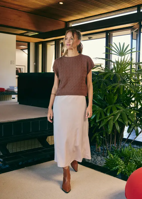 509 Broadway Cable Knit Sweater Vest W/ Satin Midi Dress