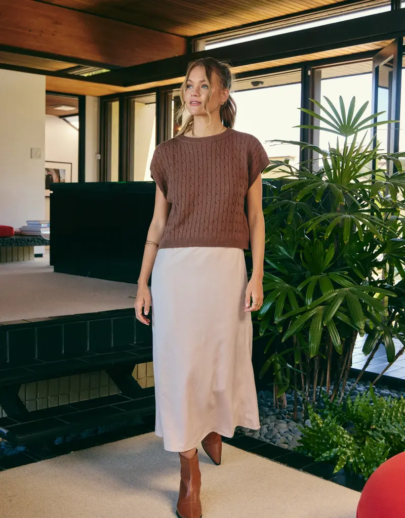 509 Broadway Cable Knit Sweater Vest W/ Satin Midi Dress