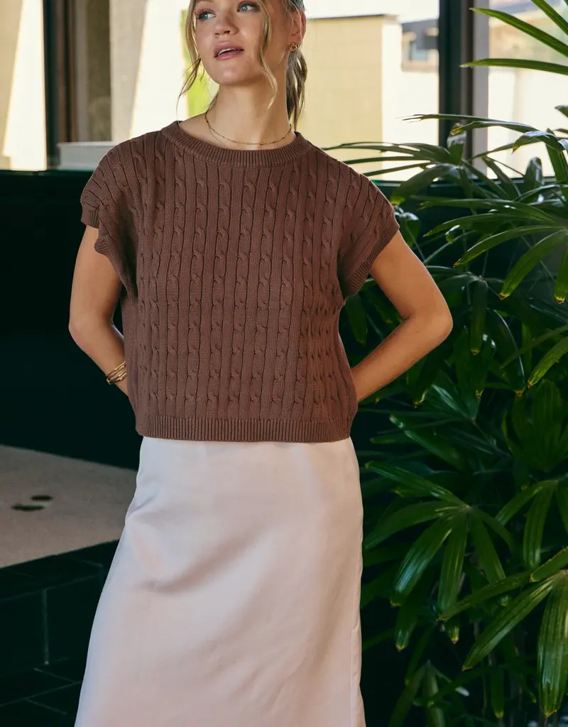 509 Broadway Cable Knit Sweater Vest W/ Satin Midi Dress
