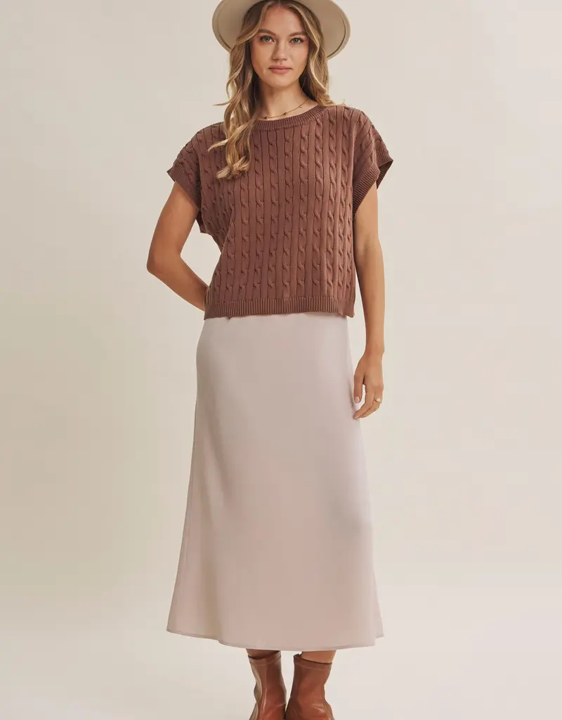 509 Broadway Cable Knit Sweater Vest W/ Satin Midi Dress