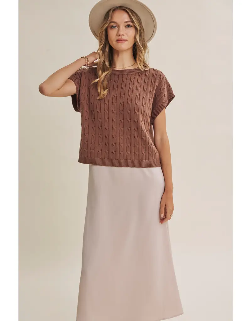509 Broadway Cable Knit Sweater Vest W/ Satin Midi Dress