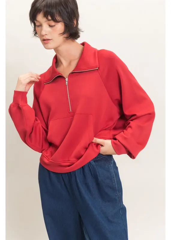 509 Broadway Half Zip Collar Raglan Pullover