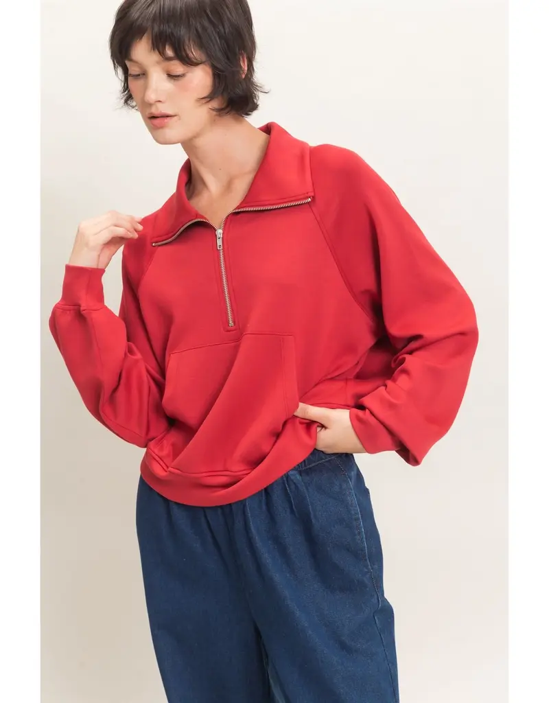 509 Broadway Half Zip Collar Raglan Pullover