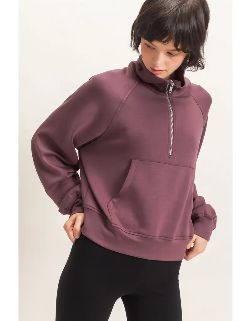 509 Broadway Half Zip Collar Raglan Pullover