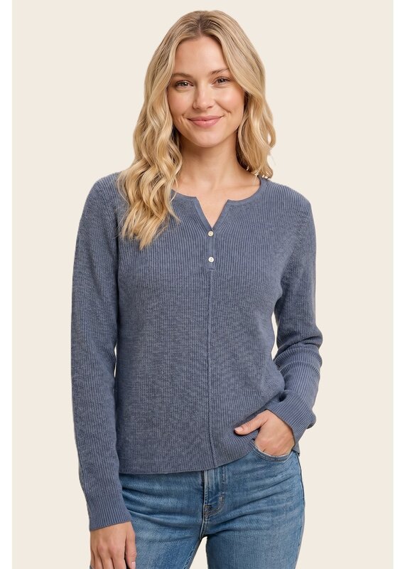 Staccato Henley Button Neck Ribbed Sweater