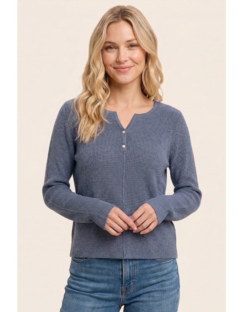 Staccato Henley Button Neck Ribbed Sweater