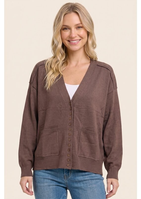 Staccato Solid V Neck Button Down Cardigan