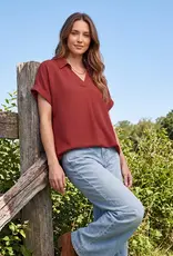 509 Broadway Drop Shoulder Collared Woven Top