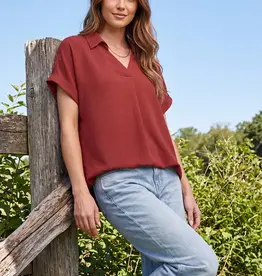509 Broadway Drop Shoulder Collared Woven Top