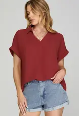 509 Broadway Drop Shoulder Collared Woven Top