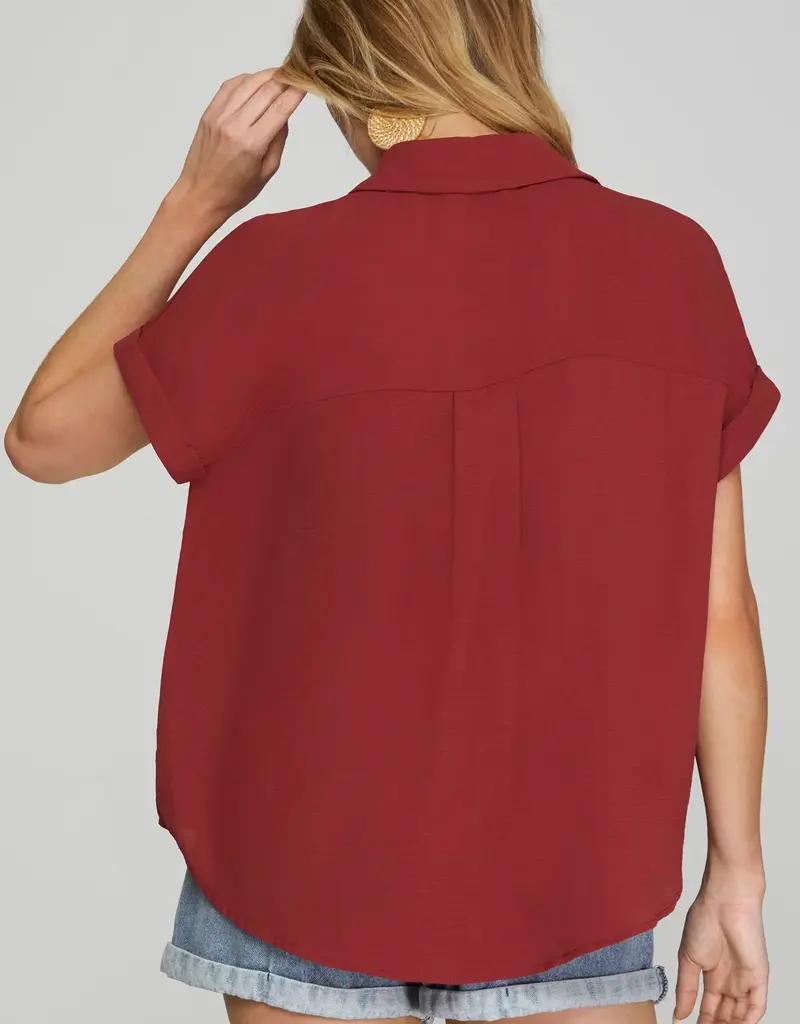 509 Broadway Drop Shoulder Collared Woven Top