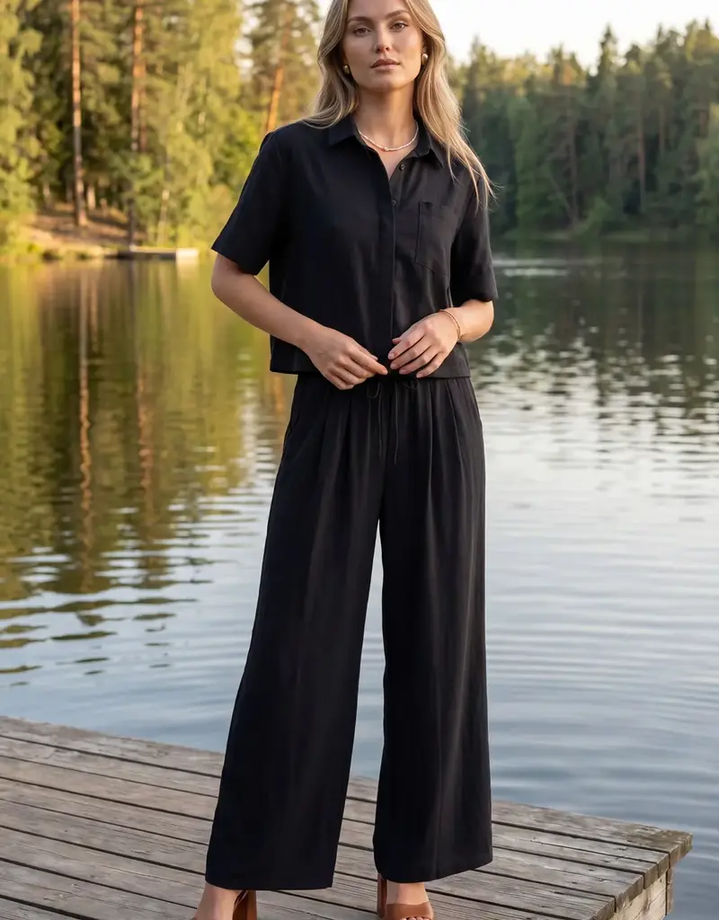509 Broadway Short Sleeve Button Top & Pant Set
