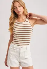 509 Broadway Stripe Ribbed Crew Neck Tank
