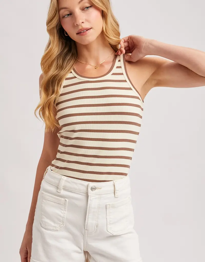509 Broadway Stripe Ribbed Crew Neck Tank