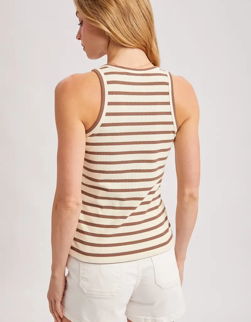 509 Broadway Stripe Ribbed Crew Neck Tank