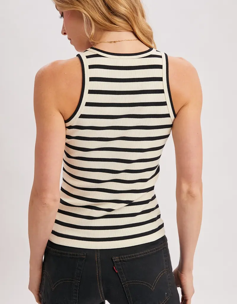 509 Broadway Stripe Ribbed Crew Neck Tank
