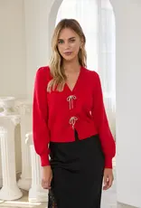 509 Broadway Ribbon Trim Puff Sleeve Cardigan