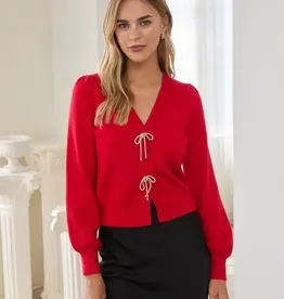 509 Broadway Ribbon Trim Puff Sleeve Cardigan
