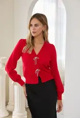509 Broadway Ribbon Trim Puff Sleeve Cardigan