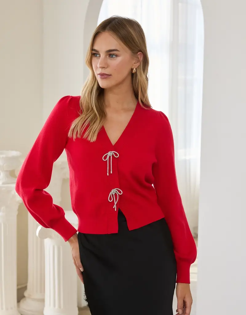 509 Broadway Ribbon Trim Puff Sleeve Cardigan