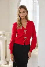 509 Broadway Ribbon Trim Puff Sleeve Cardigan