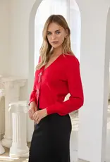 509 Broadway Ribbon Trim Puff Sleeve Cardigan
