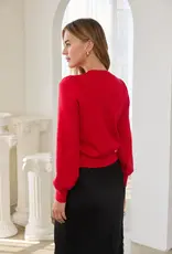 509 Broadway Ribbon Trim Puff Sleeve Cardigan